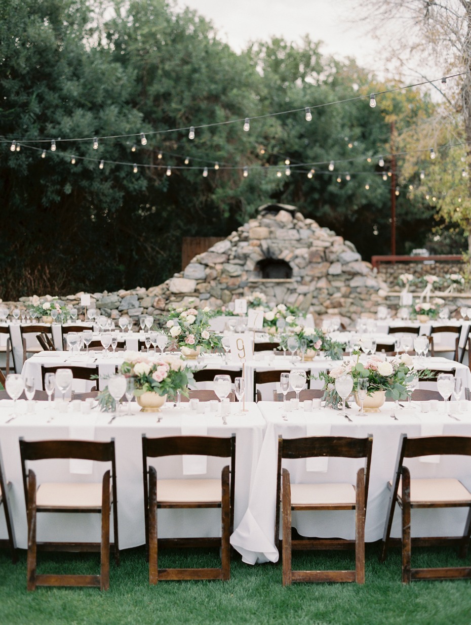 Gorgeous outdoor reception with strung lighting