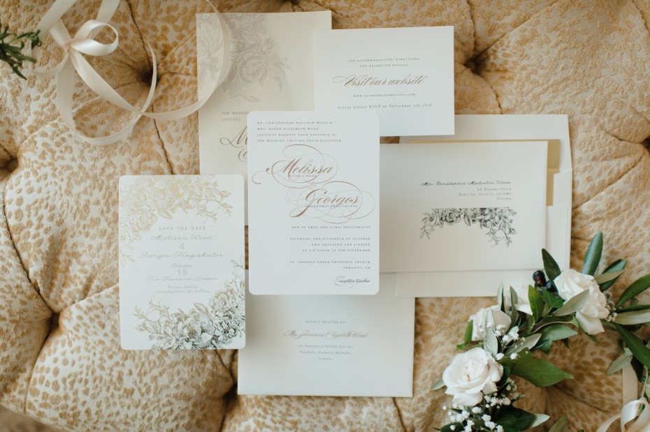 gold and calligraphy wedding invitations