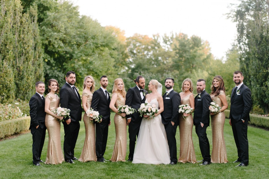 gold and black wedding party