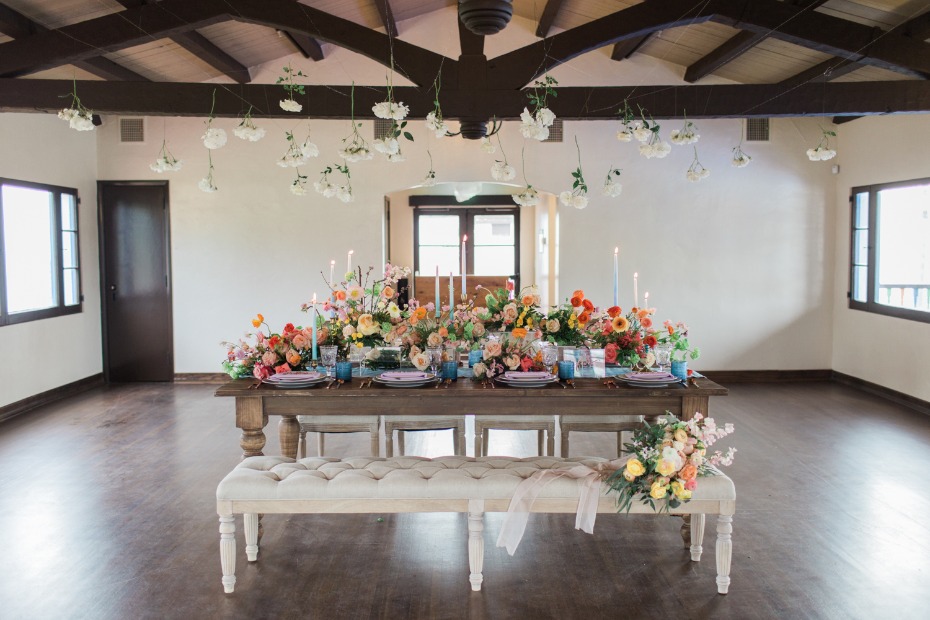 Rustic tablescape with colorful florals