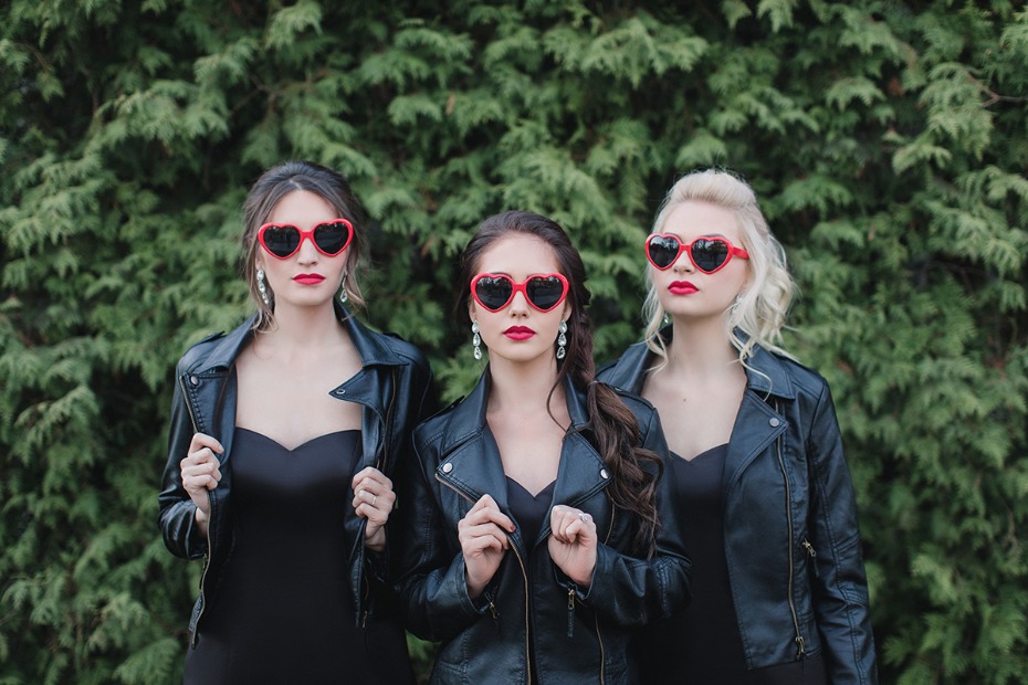 bridesmaids in leather jackets