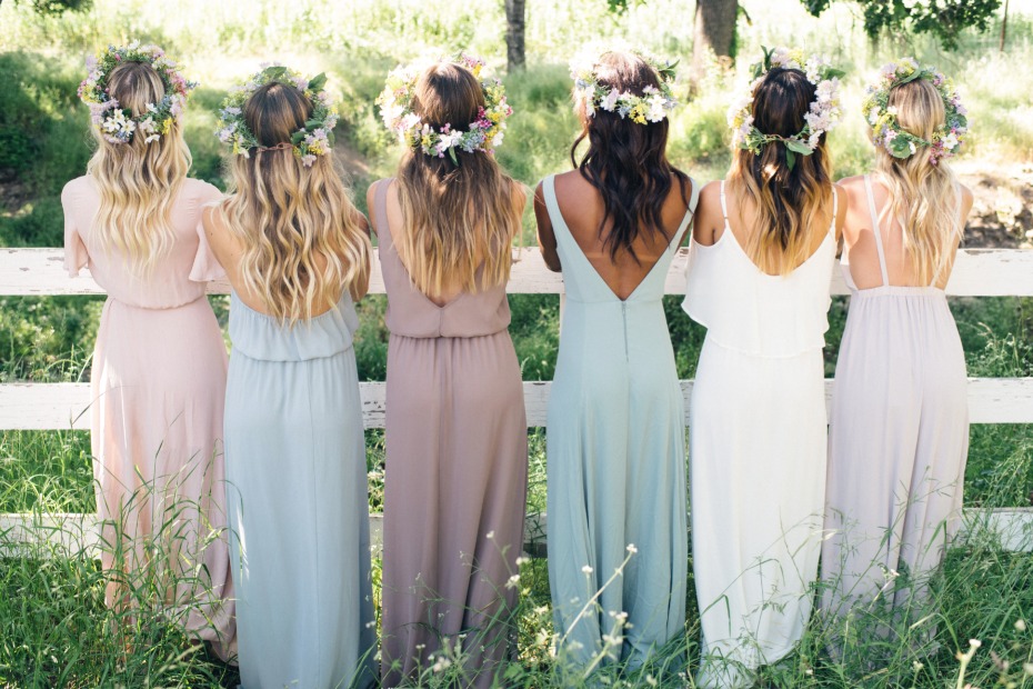 muted pastel tones on bridesmaid dresses from Show Me Your Mumu