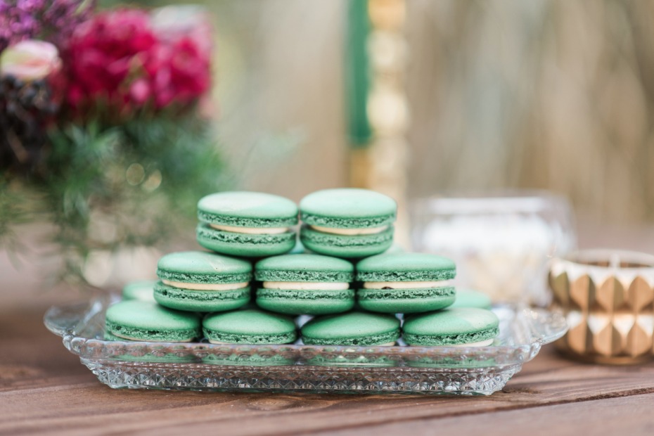 green wedding macarons