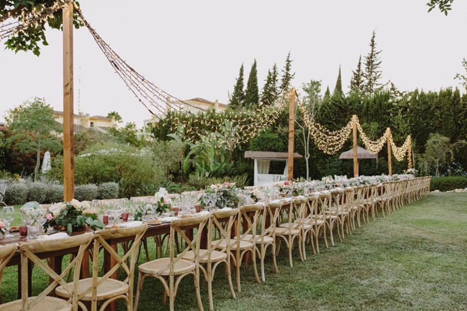 long family style reception table