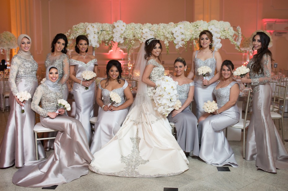 glamorous bride and all her bridesmaids