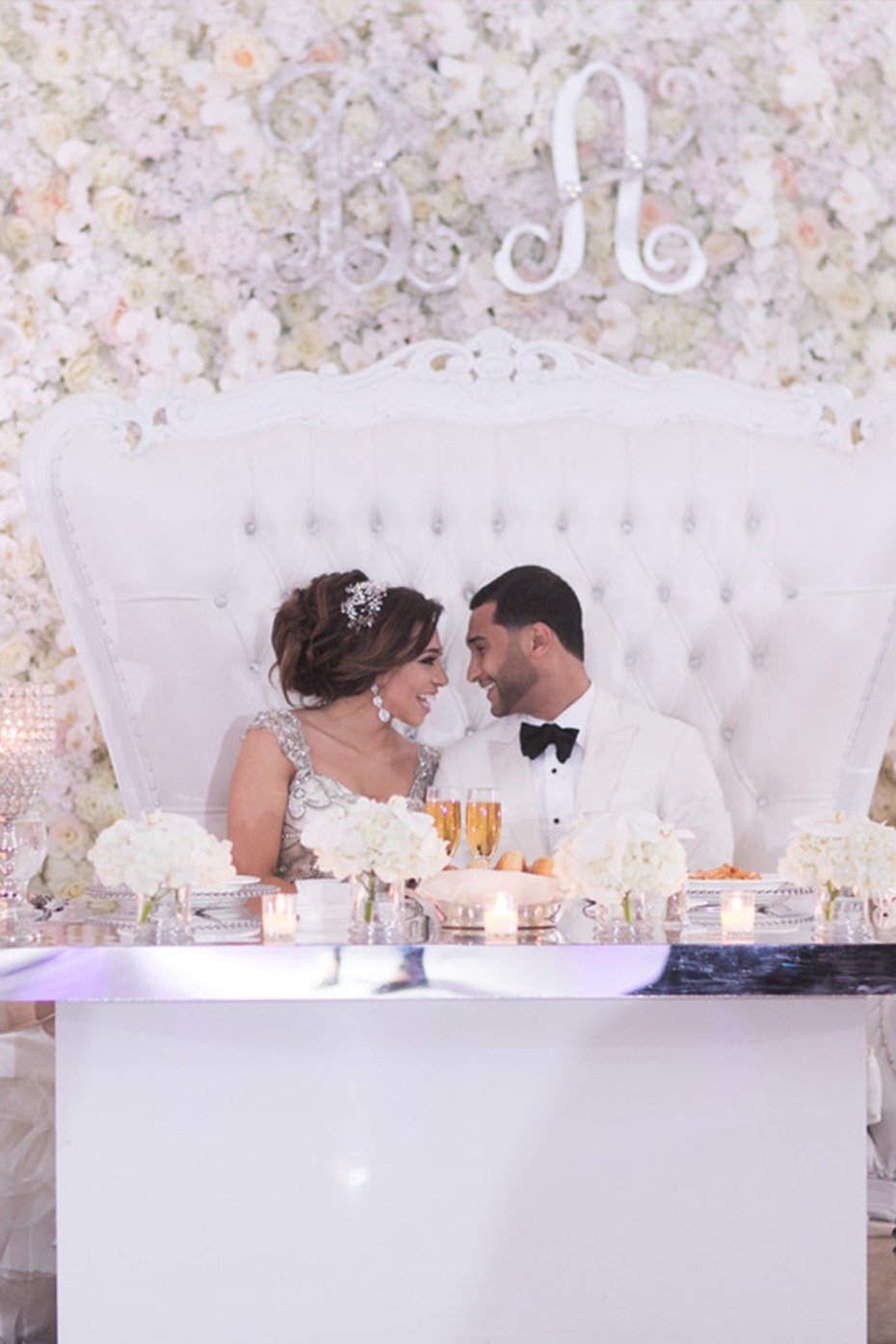 all white glam sweetheart table
