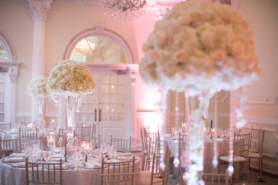 pink uplighting for your white wedding reception