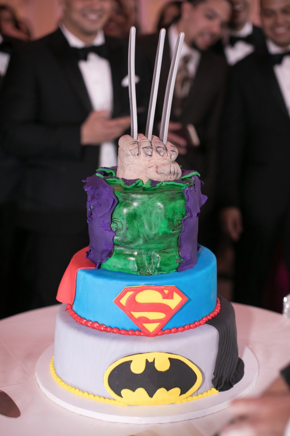 surprise grooms superhero cake