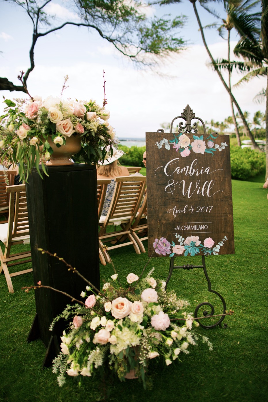 Beautiful wood wedding sign with florals