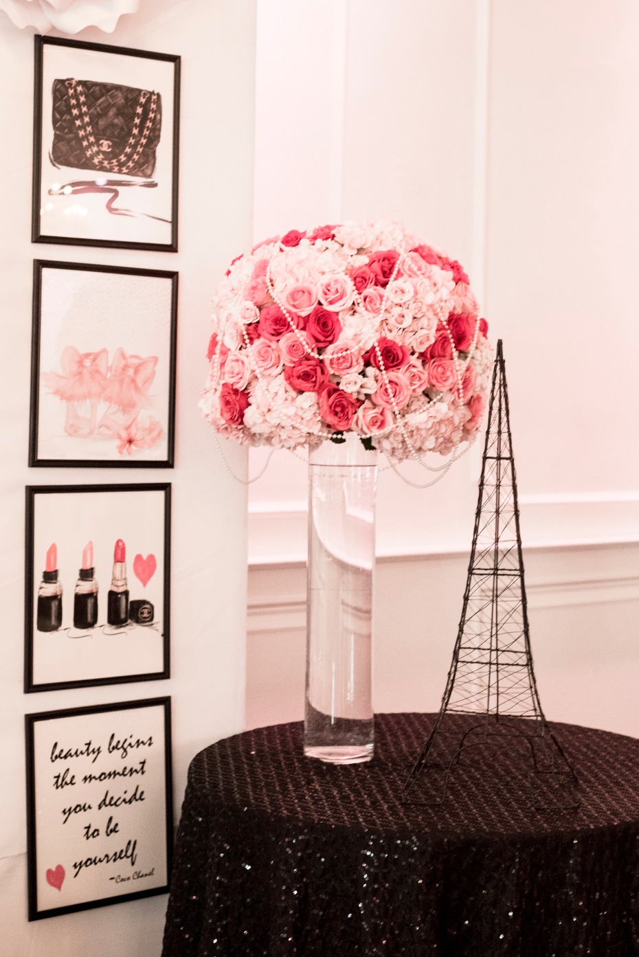 Hot pink details at this Chanel Paris bridal shower