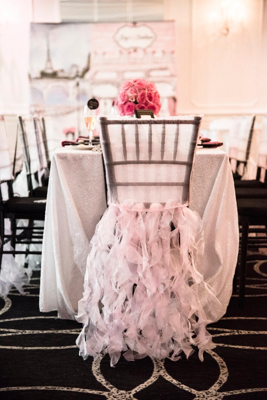 pink frilly chair skirt