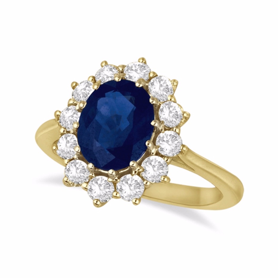 Princess Kate inspired engagement ring - oval blue sapphire and diamond ring
