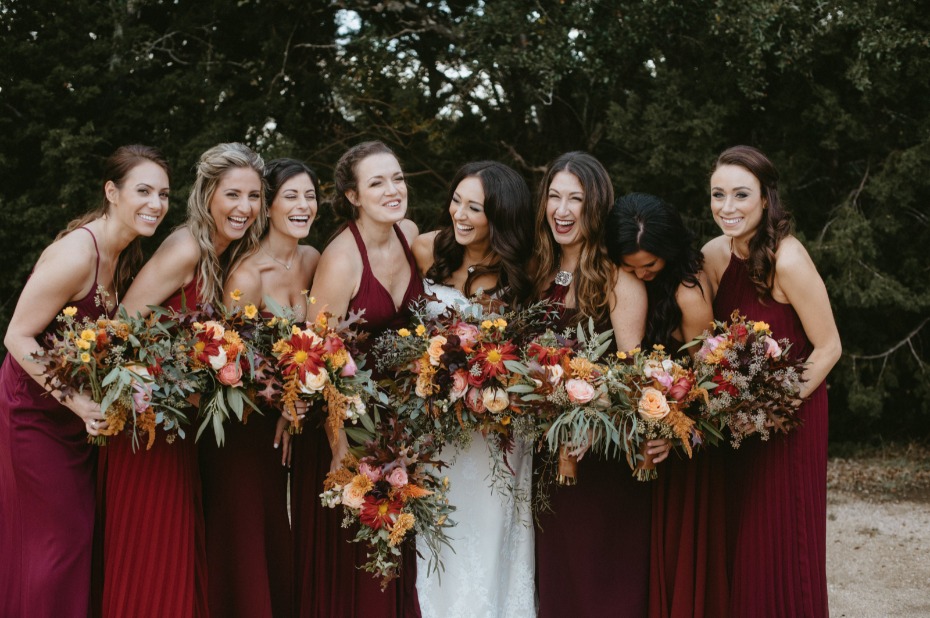 Fall bridesmaids in merlot