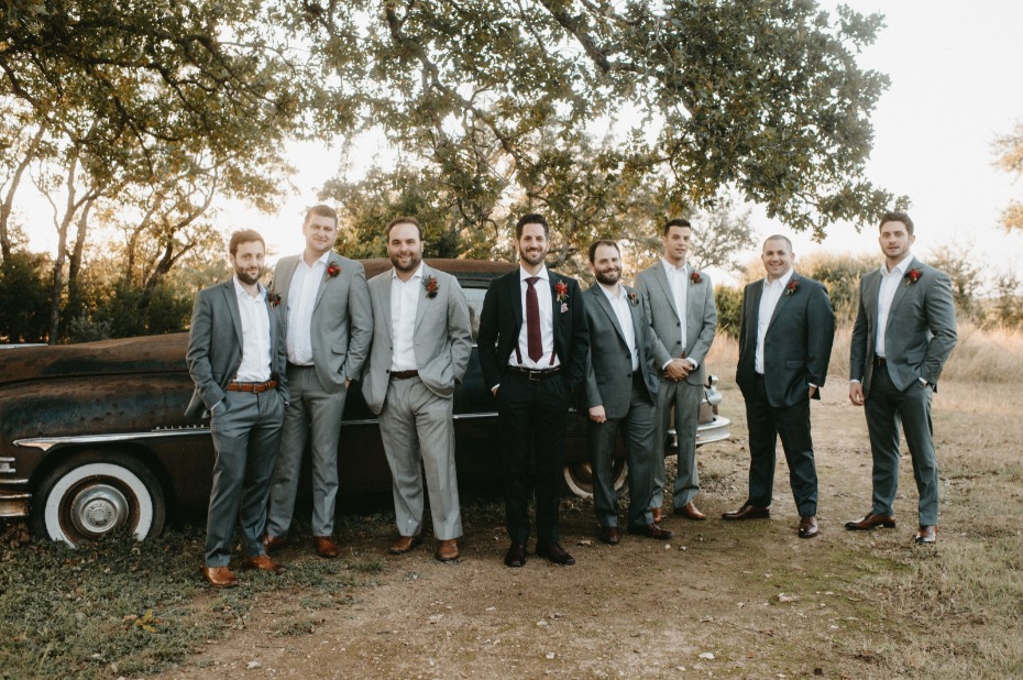 Casual groomsmen with mismatched suits
