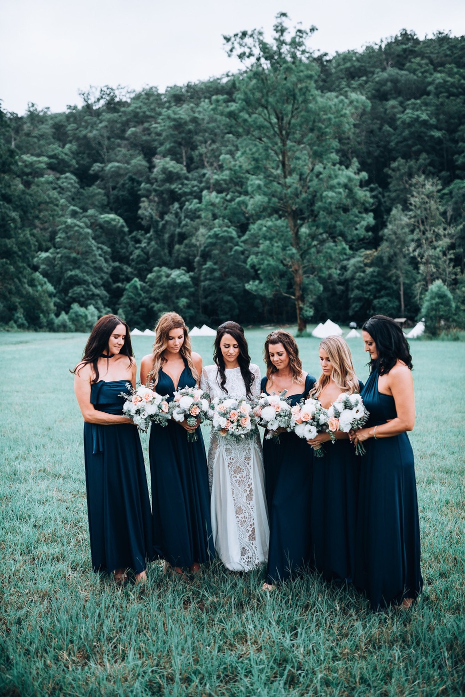 Bridesmaids in dark blue