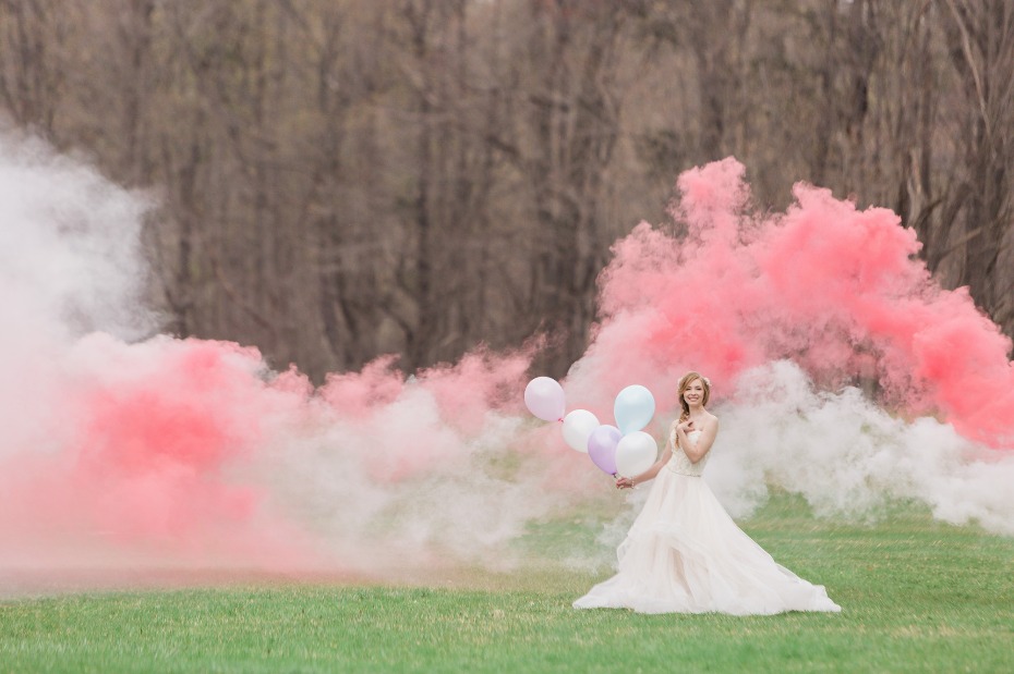 Pink smoke bomb photo shoot