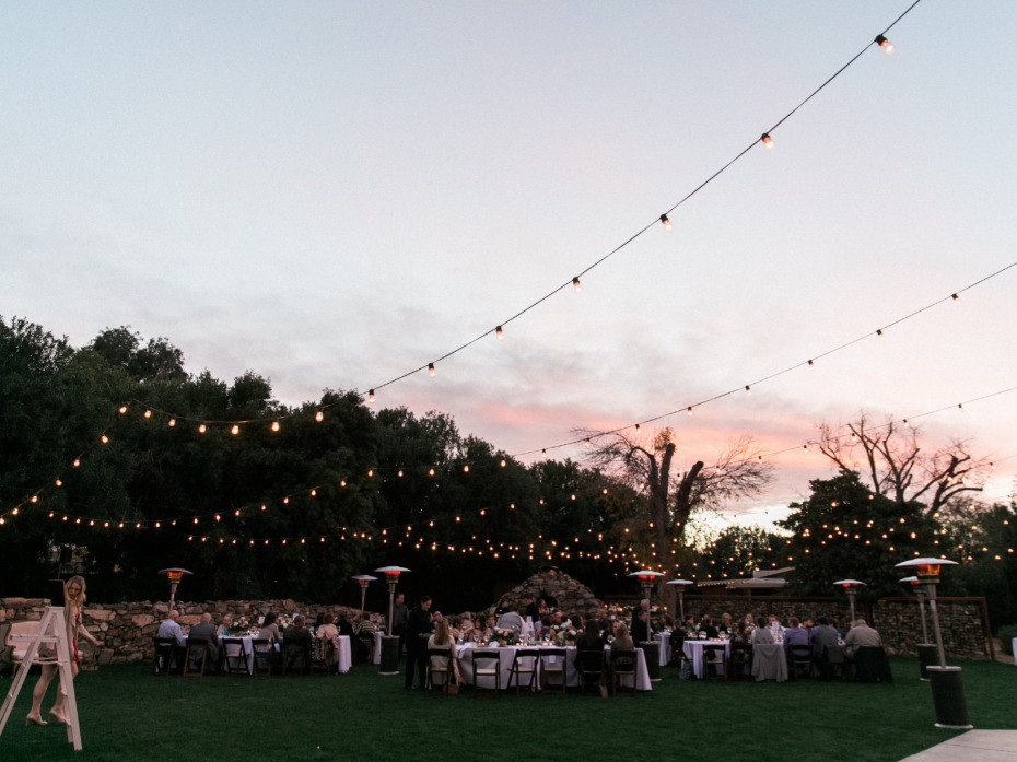 Romantic outdoor reception with string lights