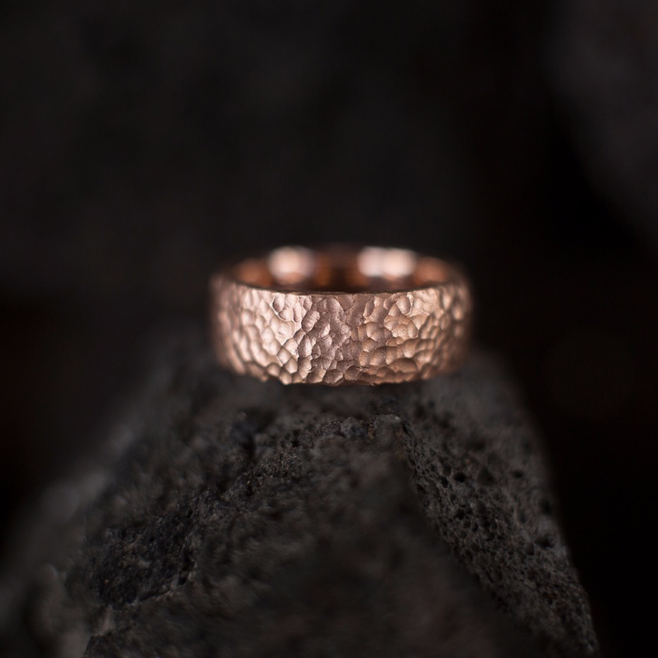 Hammered rose gold wedding band for the Groom