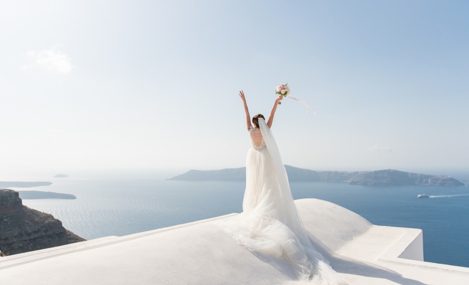Happy bride in Greece