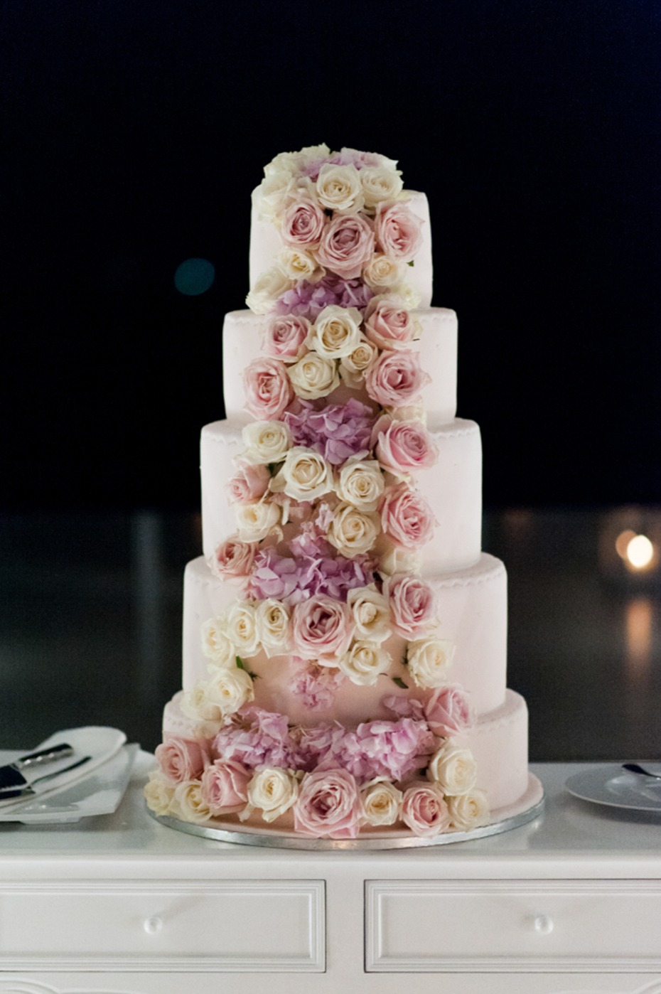 Rose and peony wedding cake