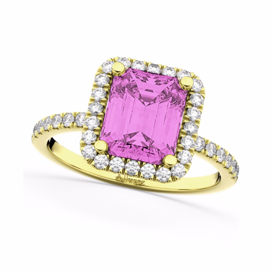 Pink Sapphire & Diamond Engagement Ring 14k Yellow Gold