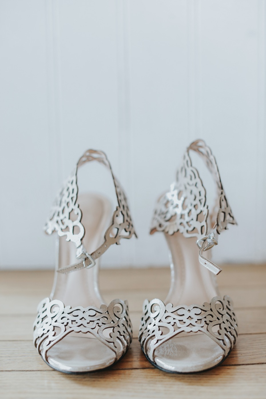 strappy silver wedding shoes