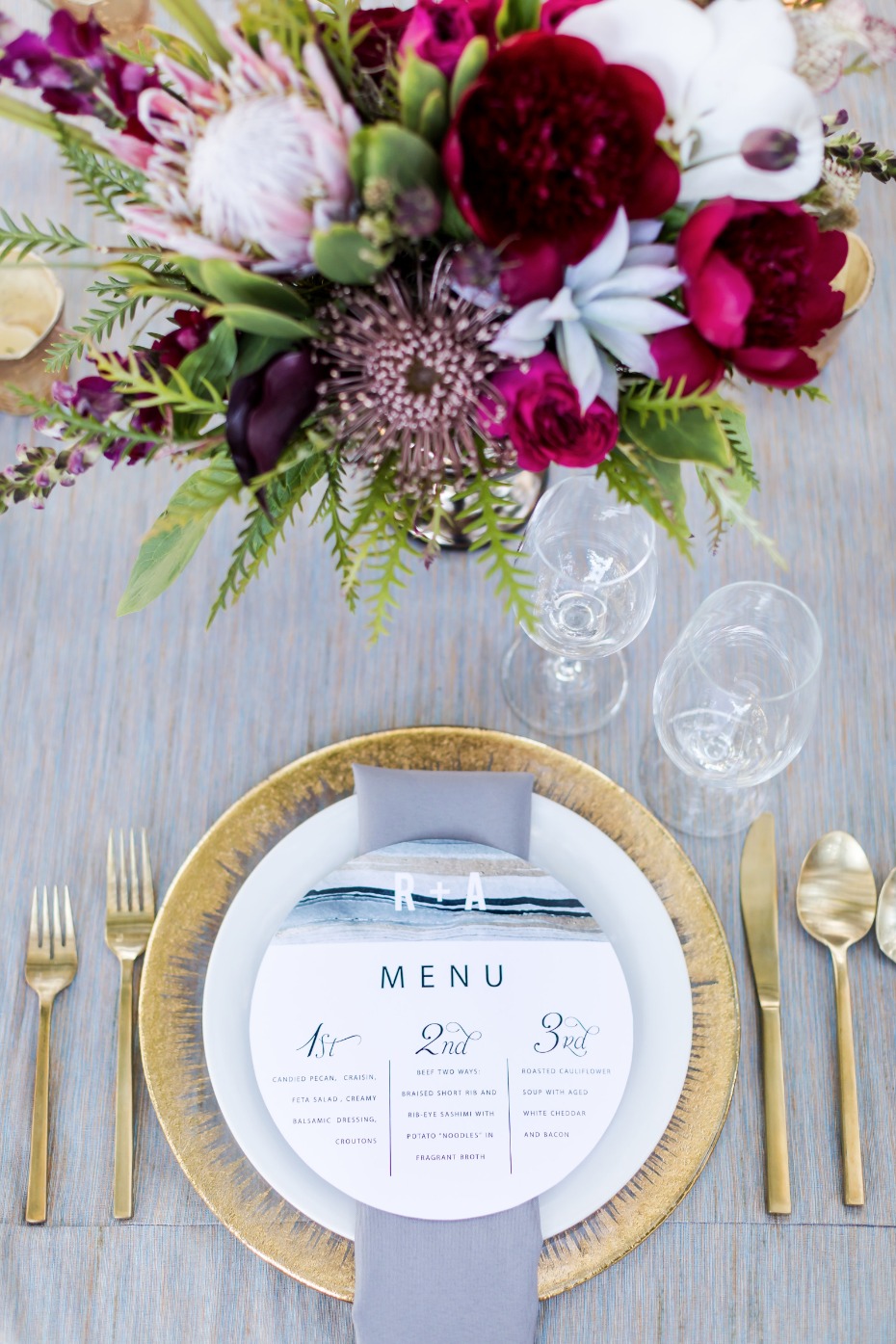 gold and grey wedding place setting
