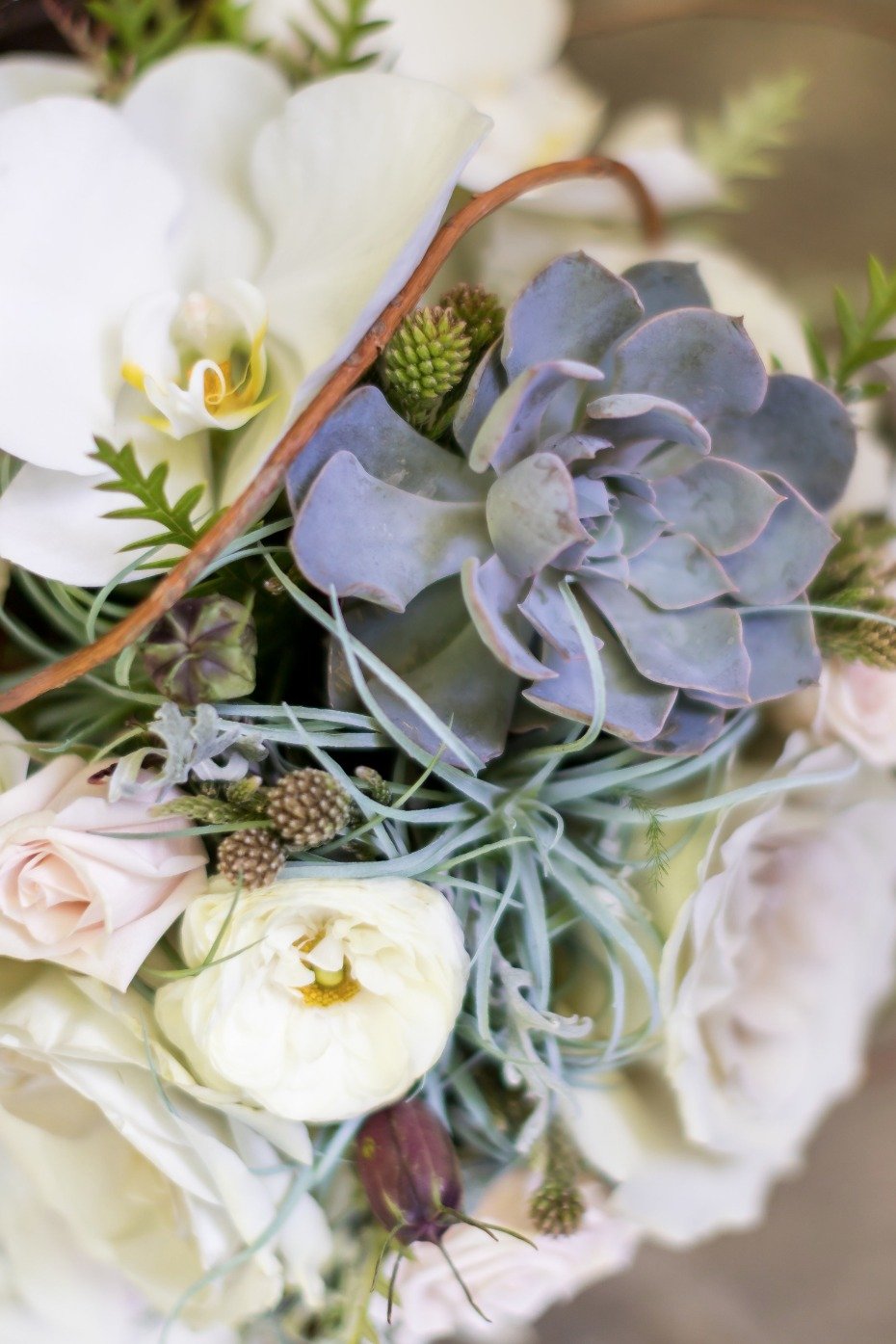 white and succulent wedding bouquet