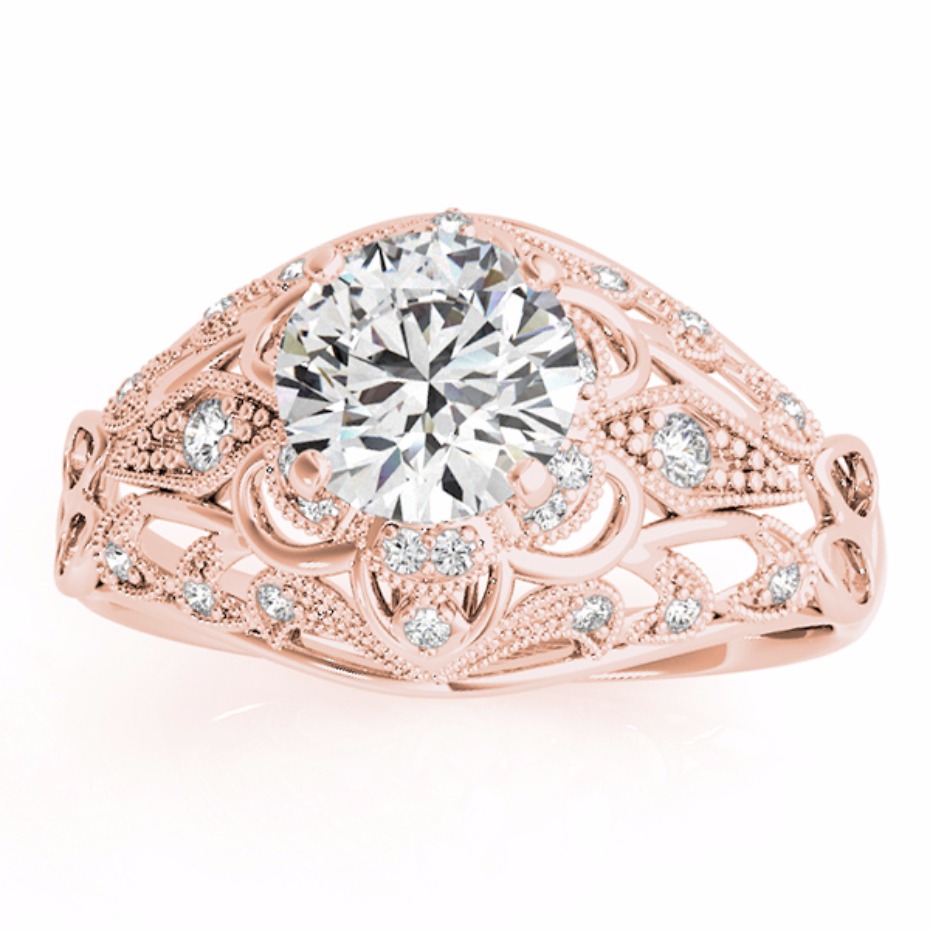 Vintage Art Deco Diamond Engagement Ring Setting 14k Pink Gold