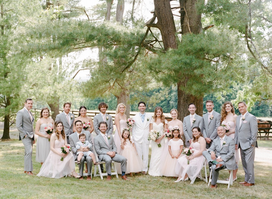blush and light grey wedding party