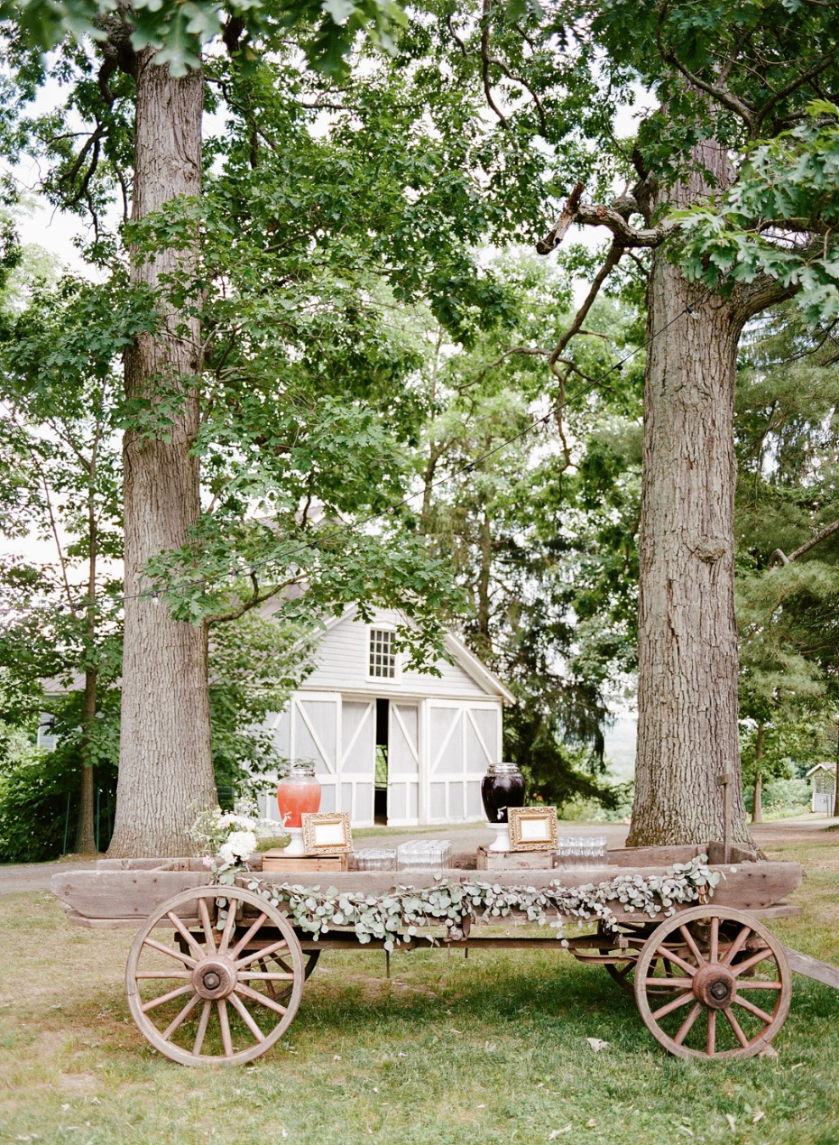 rustic wagon wedding drink station