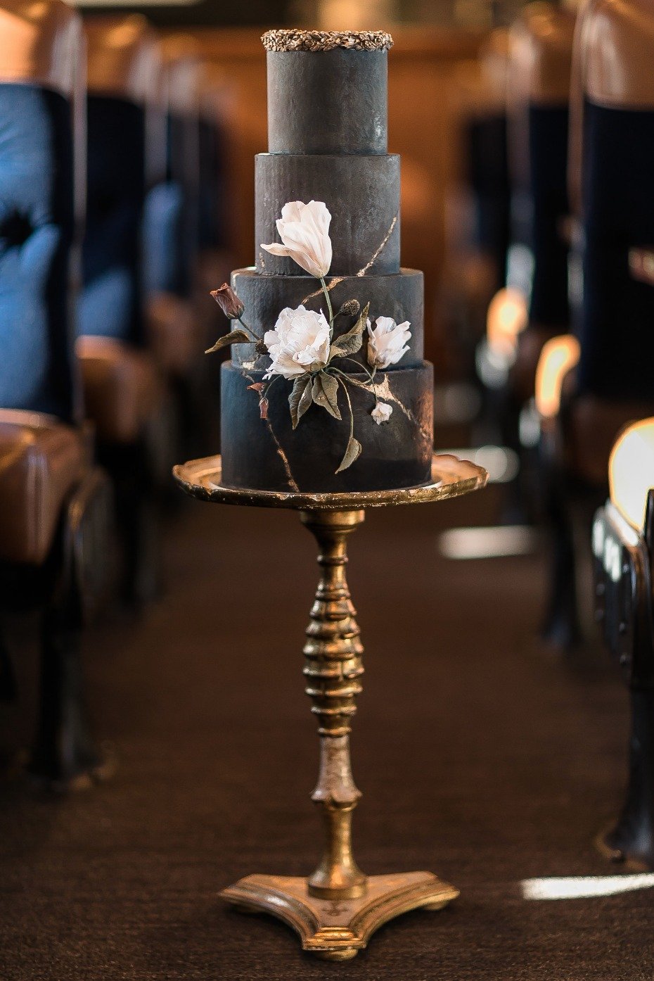 glamorous black wedding cake