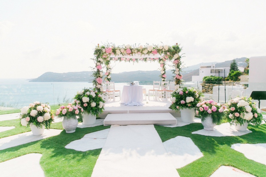 flower filled wedding backdrop