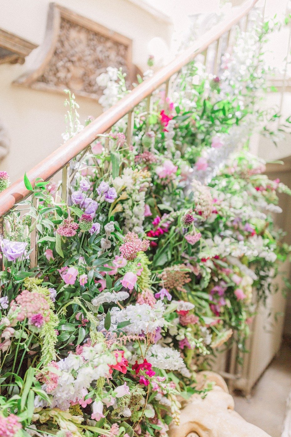 over grown wedding flower staircase