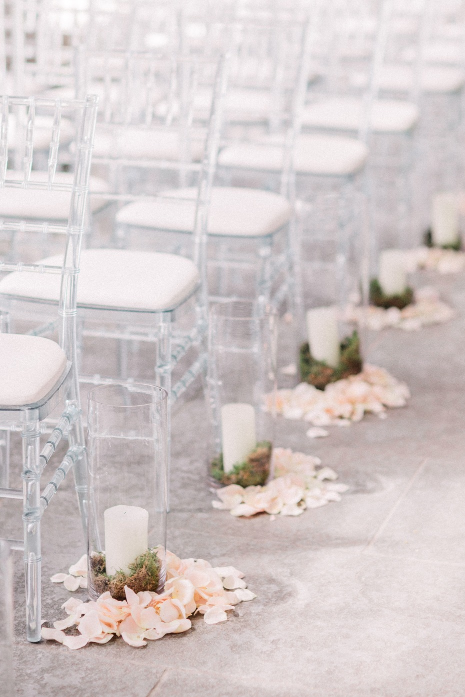 flower petal candlelit wedding aisle
