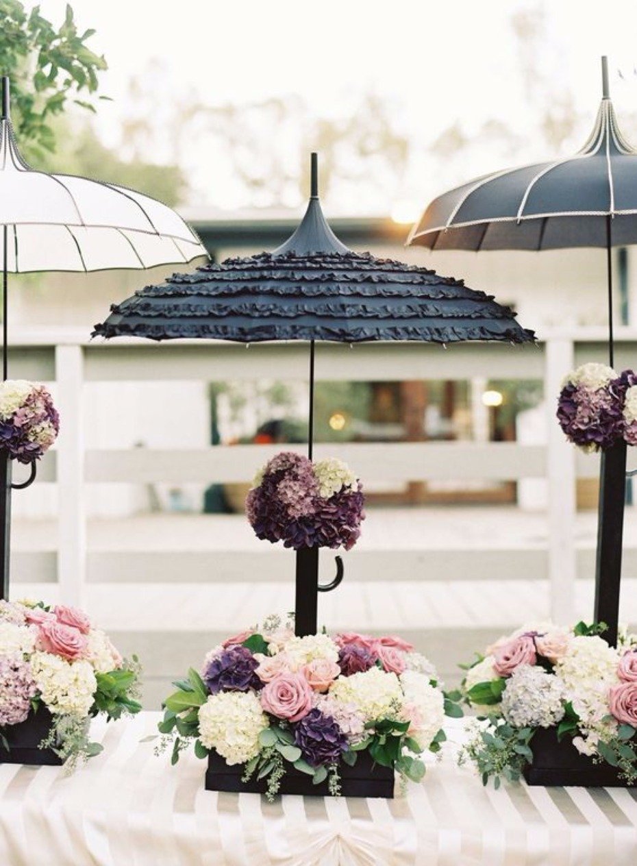 Umbrella centerpiece idea + 7 ways to use parasols in your wedding