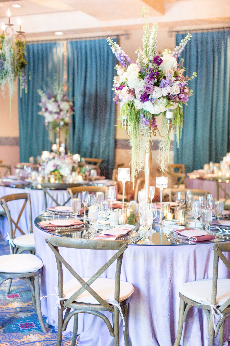 gorgeous lavender and gold reception