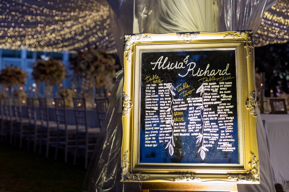 Elegant wedding seating chart for Alicia & Richard