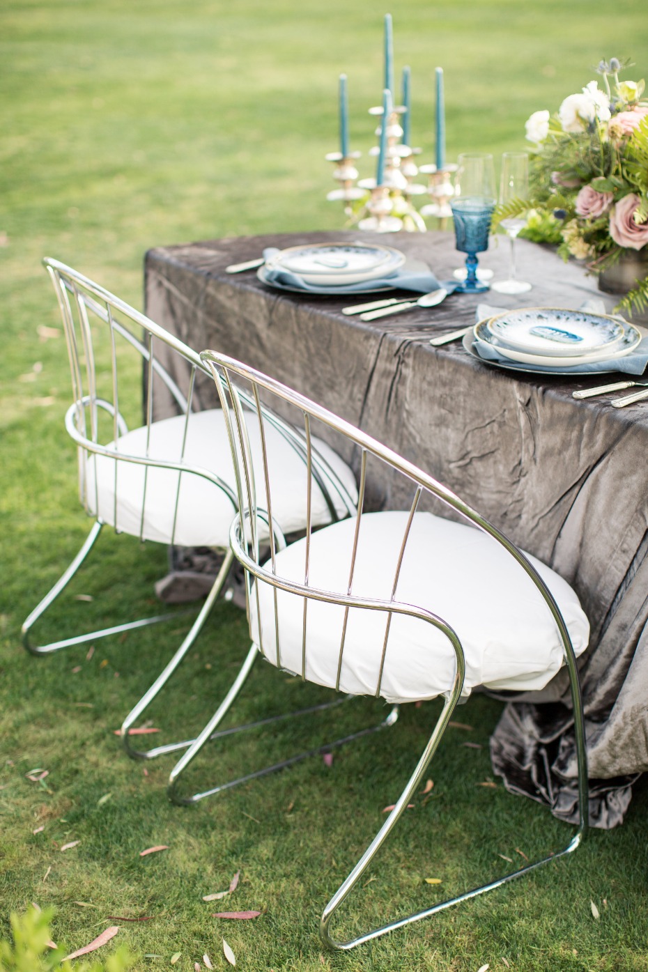 modern silver bride and groom chairs