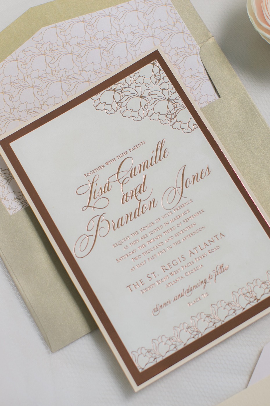 blush and copper wedding invitations