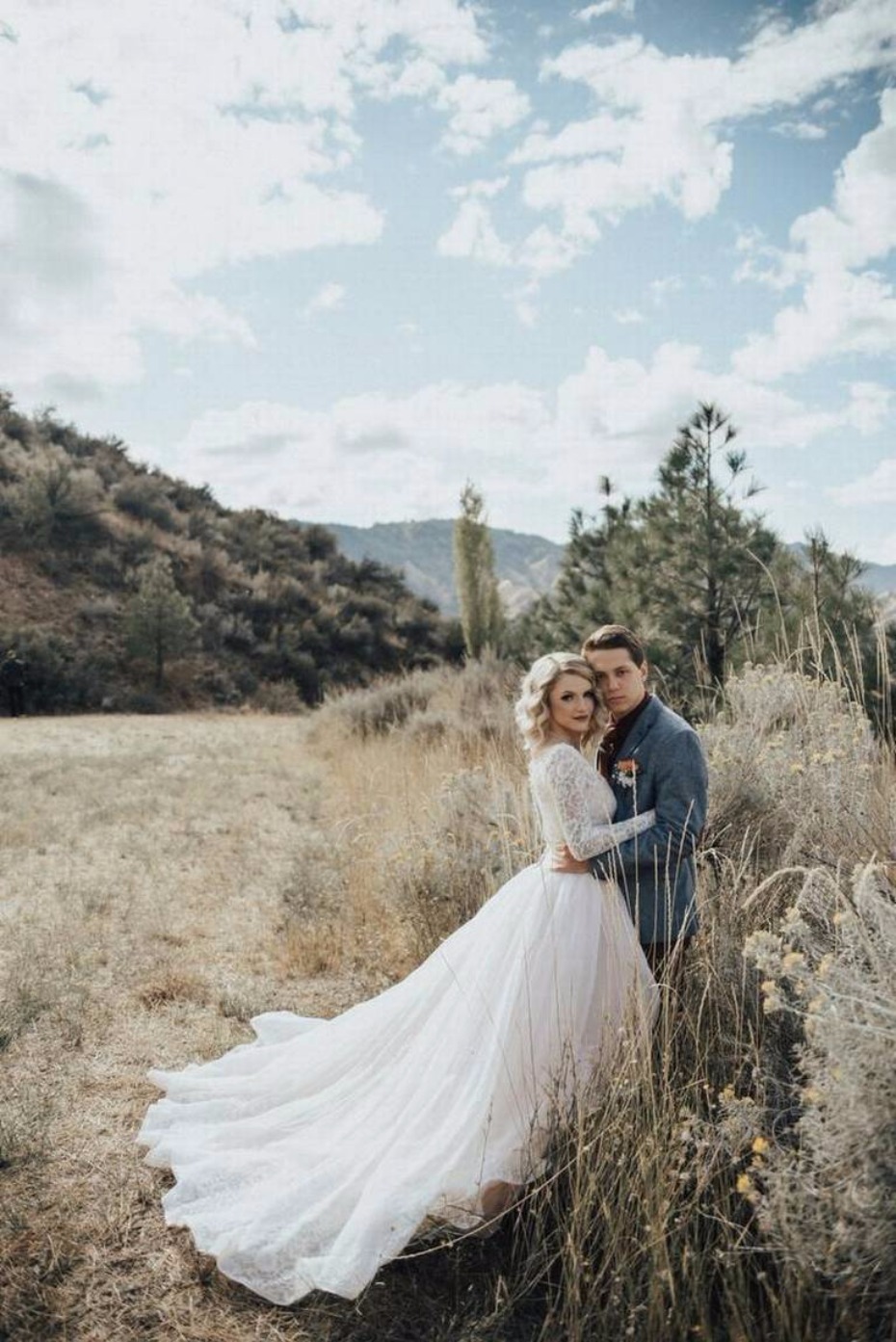 Bride and groom portrait on their wedding day outdoor