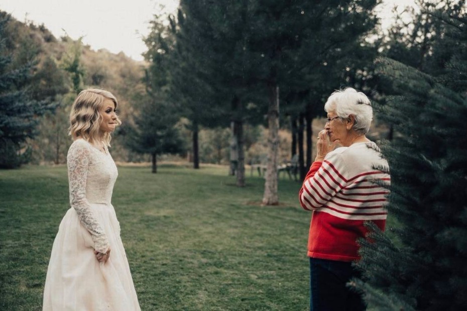 When You Surprise Grandma Wearing Her Wedding Gown