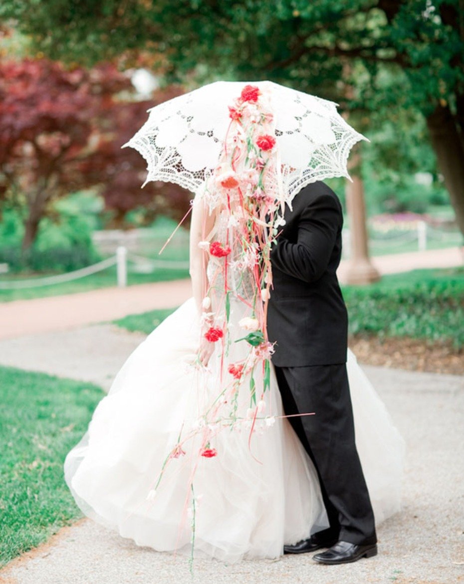 DIY this ribbon + flower parasol for your wedding
