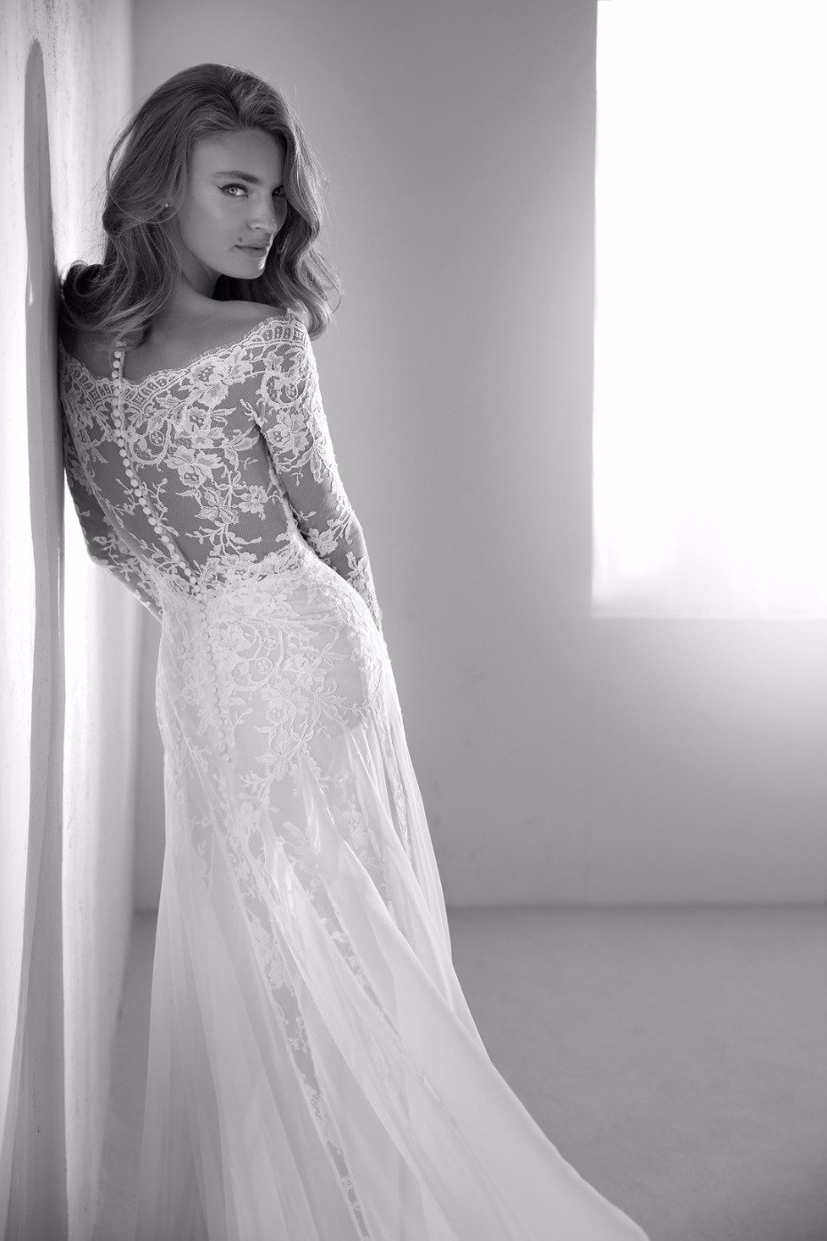 off the shoulder lace wedding dress long sleeves