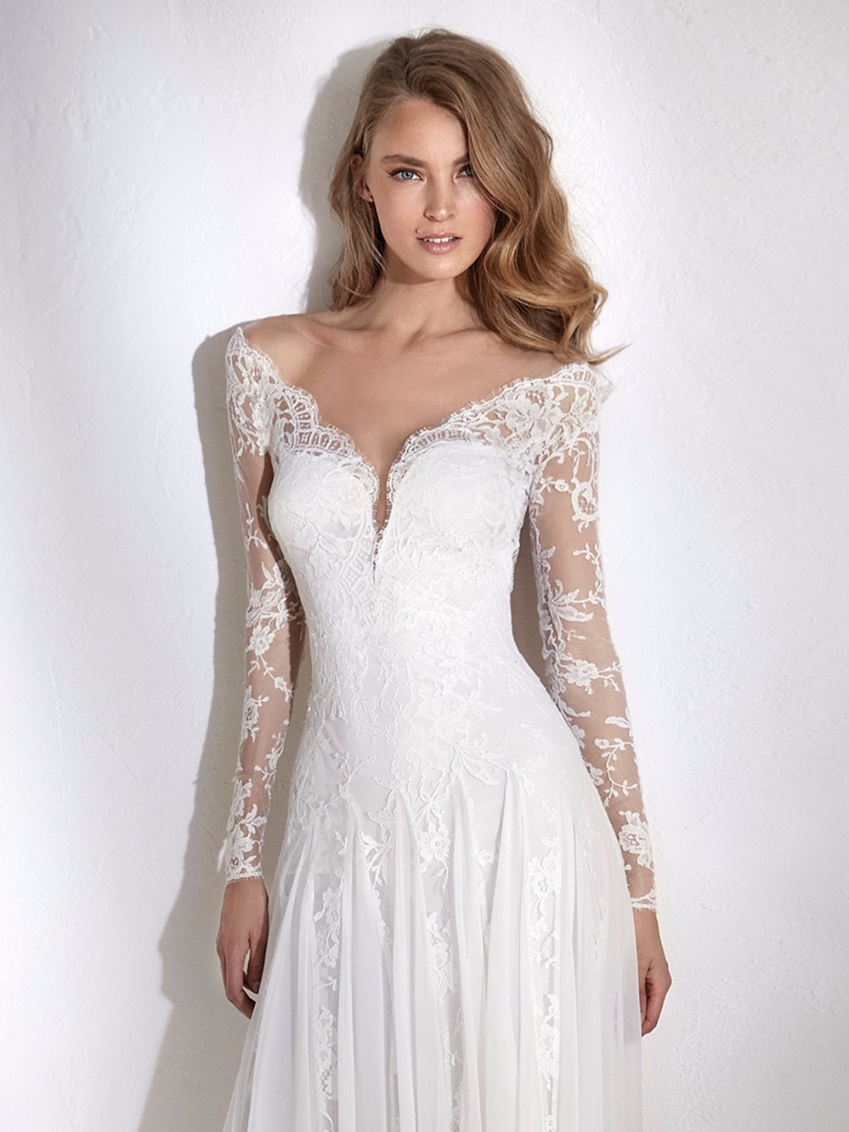 lace wedding dress off the shoulder v cut