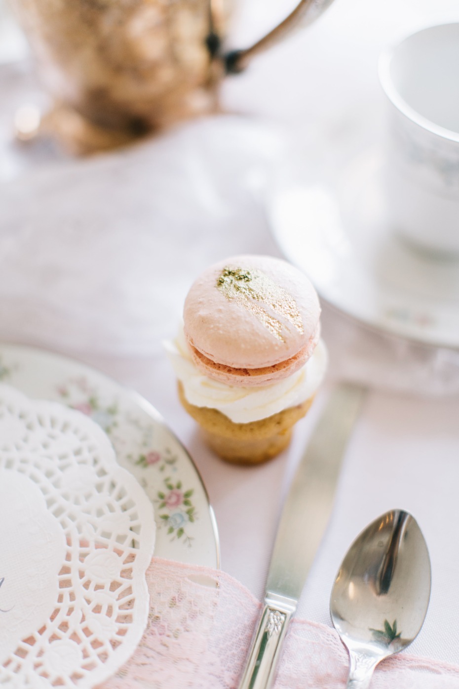 macaron topped cupcake