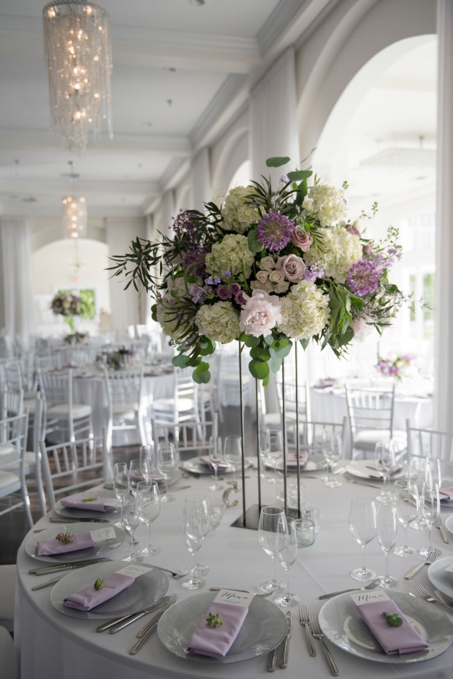 elegant purple and white wedding reception