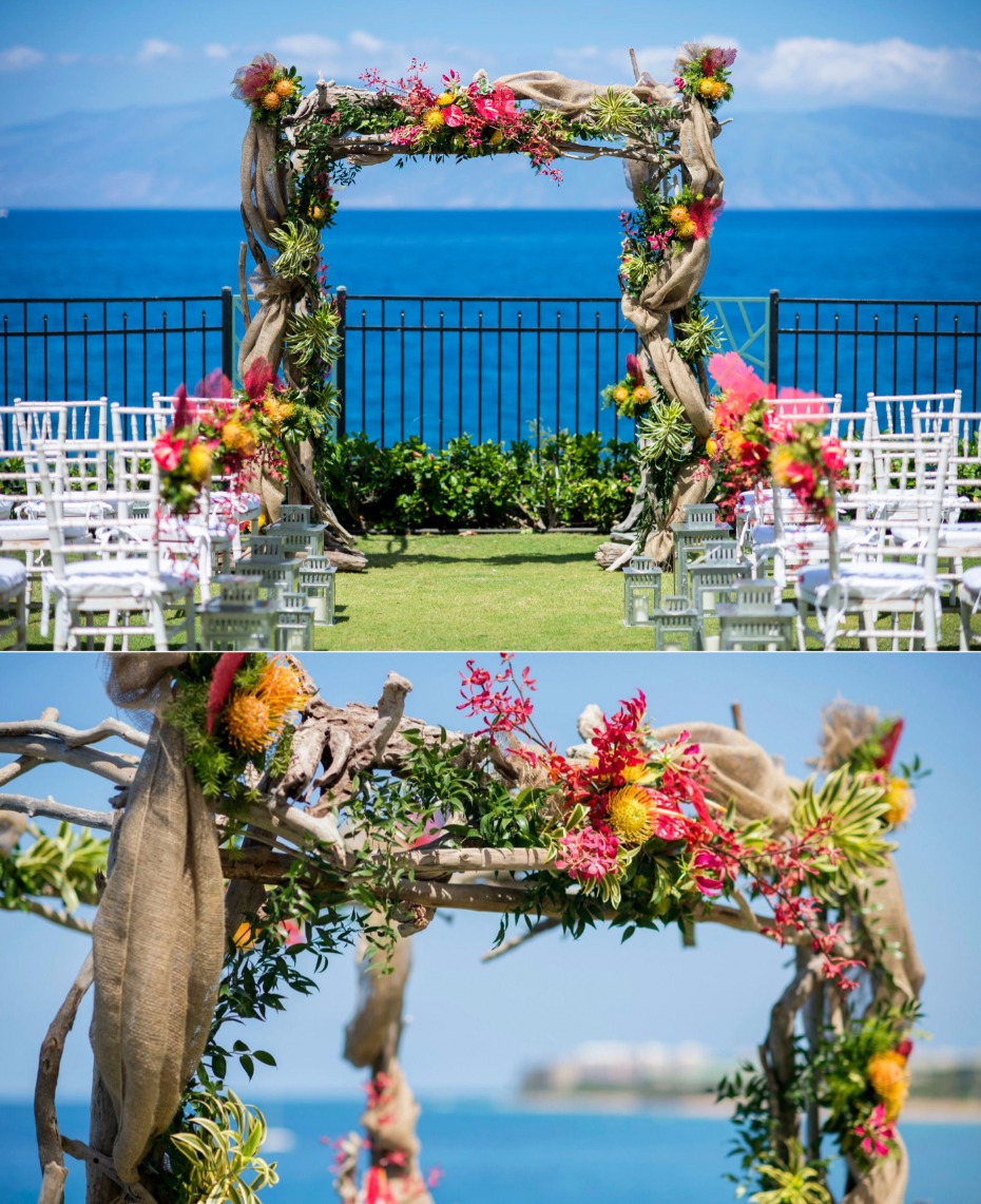 outdoor wedding venue with colorful flowers