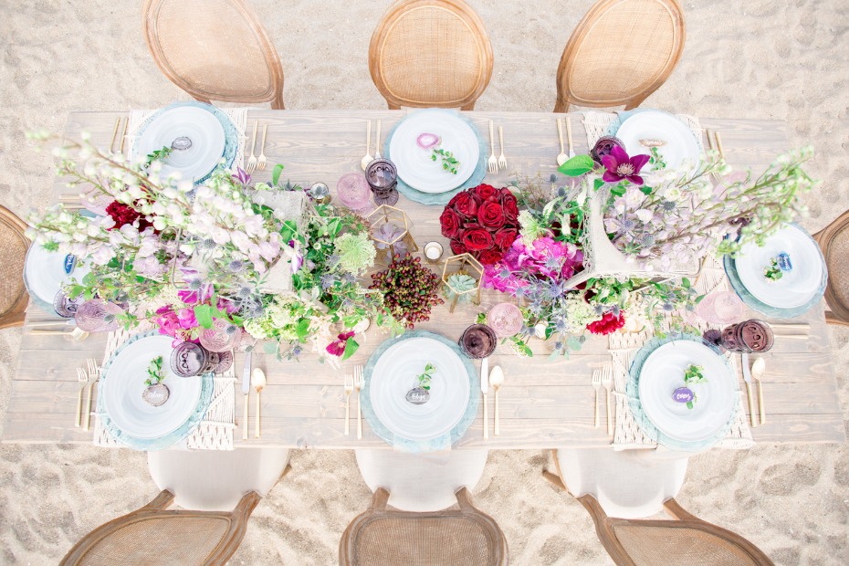 gold table setting with boho beachy details
