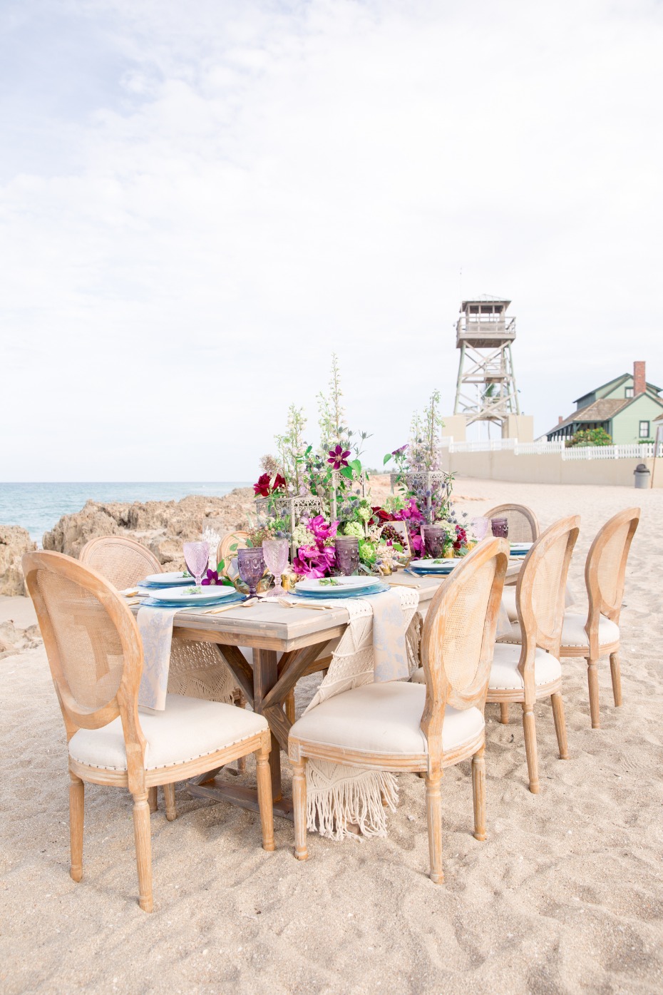 white sandy beach wedding reception